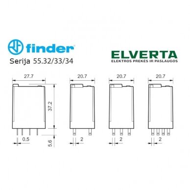 Elektromagnetinė relė 12V DC, 4CO, 7A, FINDER 55.34.9.012.0040 2