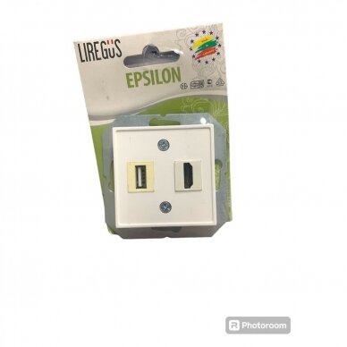 HDMI ir USB lizdas, be rėmelio baltas, Epsilon, Liregus 1