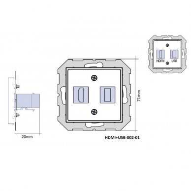 HDMI ir USB lizdas, be rėmelio baltas, Epsilon, Liregus 3