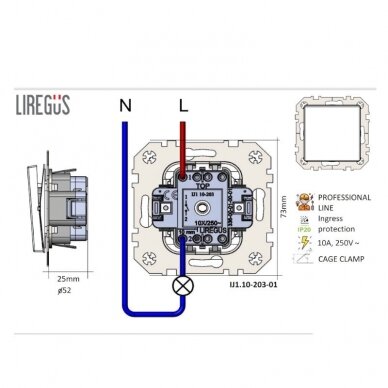 Jungiklis 1 klavišo be rėmelio, baltas Epsilon Professional, Liregus 2