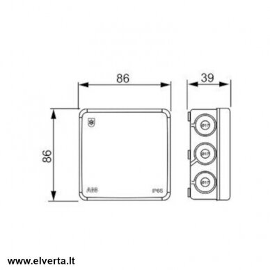 Juoda paskirstymo dėžutė, virštinkinė, 86x86x39 mm, IP65, AP9M ABB 2