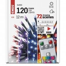 LED girlianda, spalvota, su valdikliu, laikmačiu, 72 režimai, 12m, 120 LED, IP44, EMOS