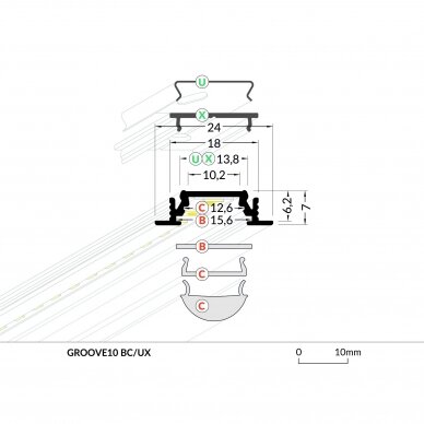 LED juostos profilis GROOVE10, anoduotas, Topmet 1