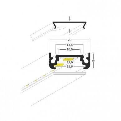 LED juostos profilis SURFACE10, anoduotas, Topmet 1