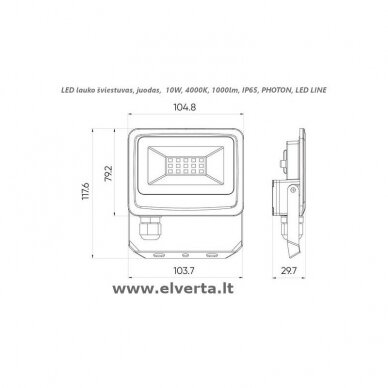 LED lauko šviestuvas 10W, 4000K, 1000lm, IP65, juodas, PHOTON, LED LINE 2