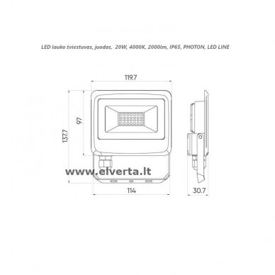 LED lauko šviestuvas 20W, 4000K, 2000lm, IP65, juodas, PHOTON, LED LINE 1