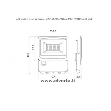 LED lauko šviestuvas 30W, 4000K, 3000lm, IP65, juodas, PHOTON, LED LINE 2