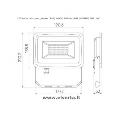 LED lauko šviestuvas 50W, 4000K, 5000lm, IP65, juodas, PHOTON, LED LINE 2