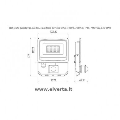 LED lauko šviestuvas su judesio davikliu 30W, 4000K, 3000lm, IP65, juodas, PHOTON, LED LINE 2