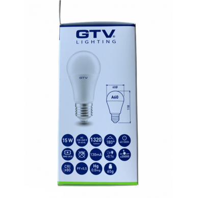 LED lemputė (šiltos-baltos šviesos), E27, 15W, 3000K, 1320 liumenų, GTV 2