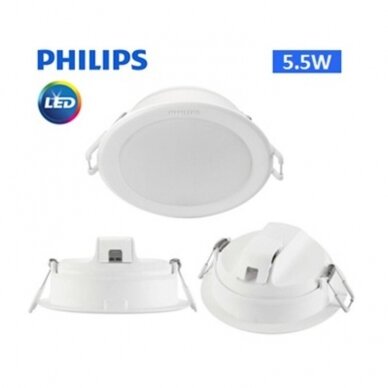 Šviestuvas LED 5.5W, IP20, įleidžiamas, apvalus, baltas, matinis, 500lm, 3000K, Meson, Philips 2